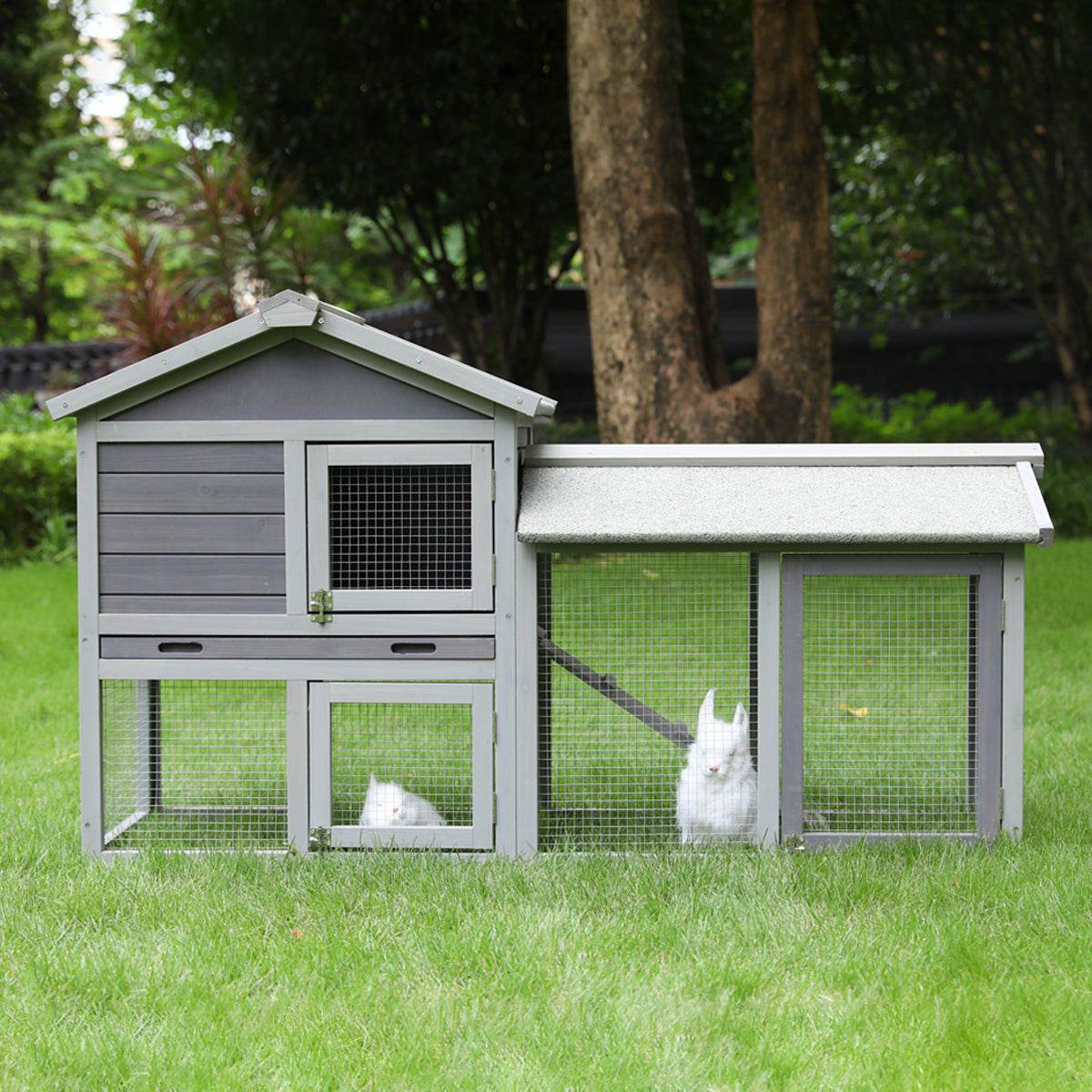 Wooden Chicken Coop Large Wooden Outdoor Bunny Rabbit Hutch Hen Cage with Ventilation Door, Removable Tray & Ramp Garden Backyard Pet House