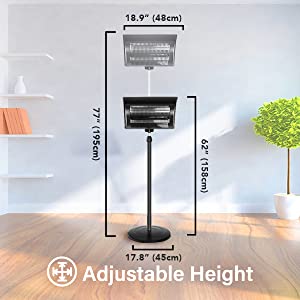Simple Deluxe Standing Heater Patio Outdoor Balcony, Courtyard with Overheat Protection, 750W/1500W, Large