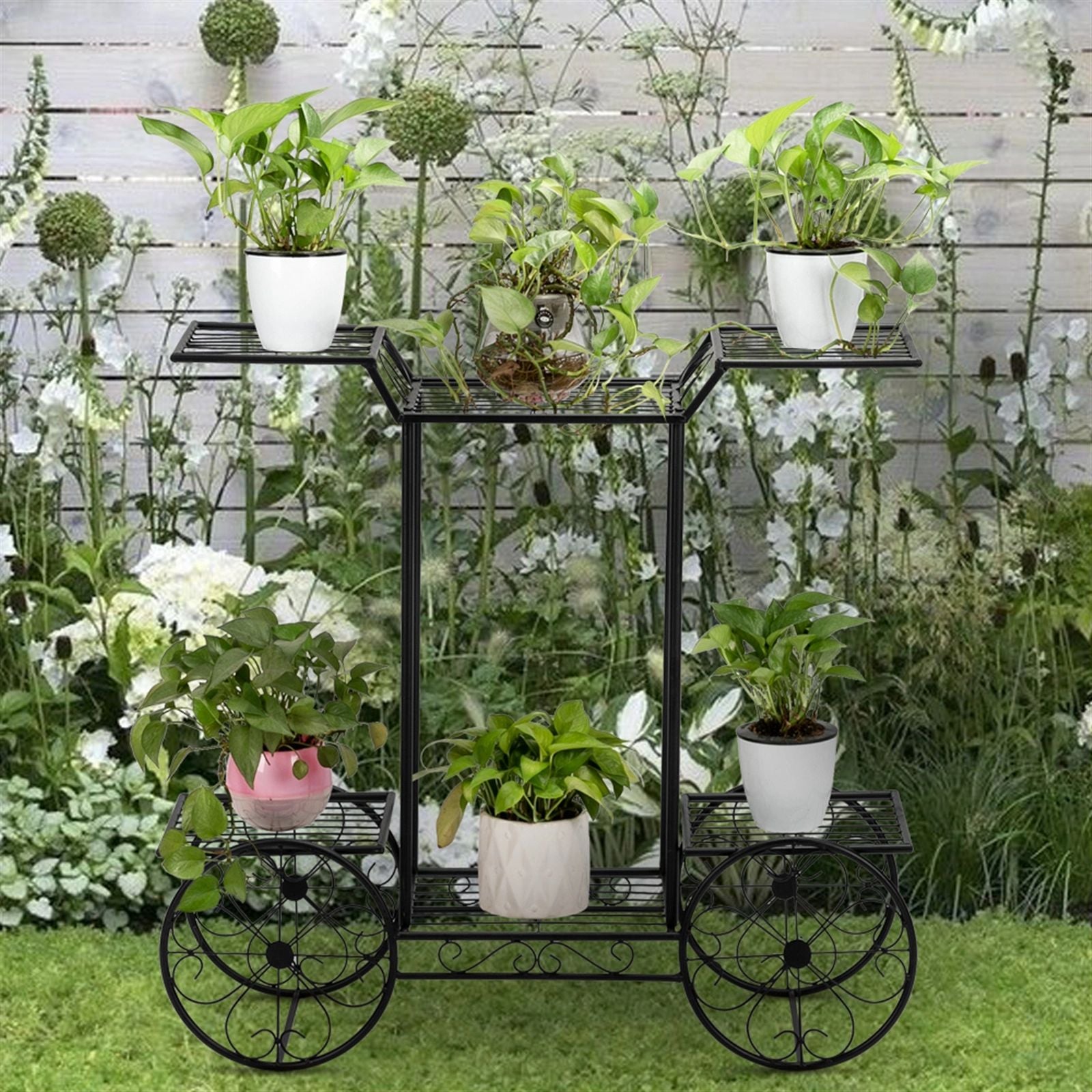 6 Tiers Garden Cart Stand & Flower Pot Plant Holder Display Rack