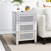 Mirrored Night Stand Bedside Tables Drawer Crystal Diamond Bedside Table Bedroom Furniture with 3-Drawers-Bedside Storage Cabinet Silvery