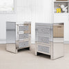 Mirrored Night Stand Bedside Tables Drawer Crystal Diamond Bedside Table Bedroom Furniture with 3-Drawers-Bedside Storage Cabinet Silvery