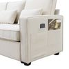 Modern Linen Fabric Sofa with Armrest Pockets and 4 Pillows