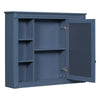 Royal Blue Wall Mounted Bathroom Wall Cabinet with Mirror 6 Open Shelves