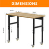 RaDEWAY Adjustable Height Oak Workbench With Sockets with 4 Wheels
