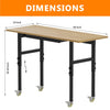 RaDEWAY Adjustable Height Oak Workbench With Sockets with 4 Wheels