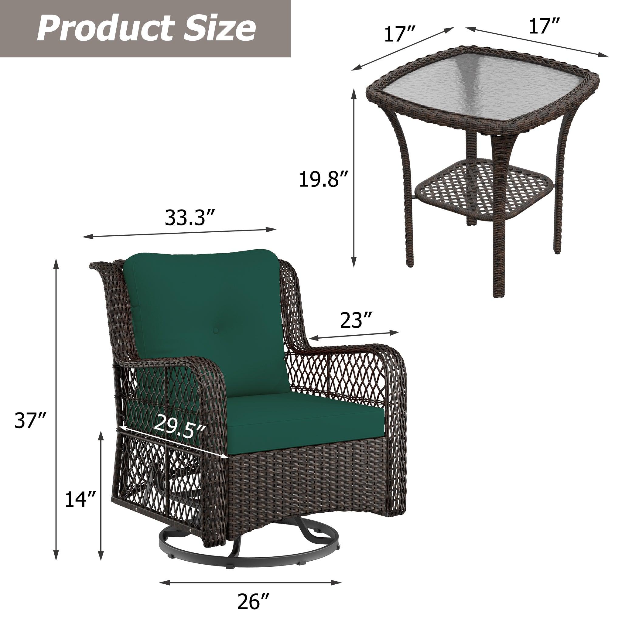 Outdoor Wicker Patio Bistro Set with Side Table with Cushions