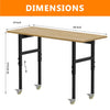 RaDEWAY Adjustable Height Oak Workbench With Sockets with 4 Wheels