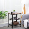 Industrial End Table, 3-Tier Side Table with Storage Shelf, wheel，Sturdy, Easy Assembly, Wood Look Accent Furniture, with Metal Frame, Rustic Brown