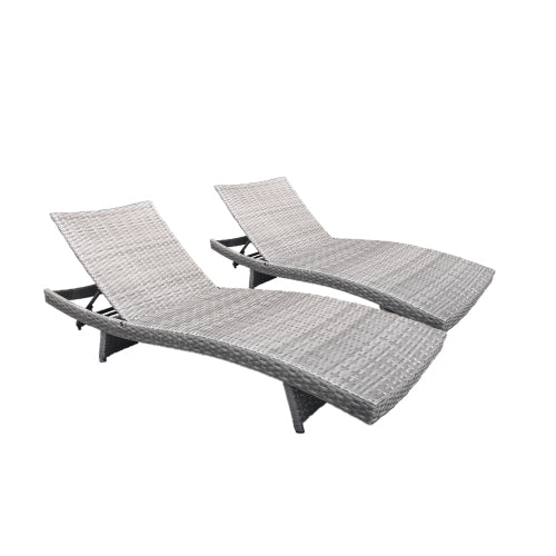 Outdoor Long Reclining PE Rattan Chaise (Set of 2)