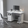 solid wood computer Desk,office table with PC droller, storage shelves and file cabinet , two drawers, CPU tray,a shelf used for planting