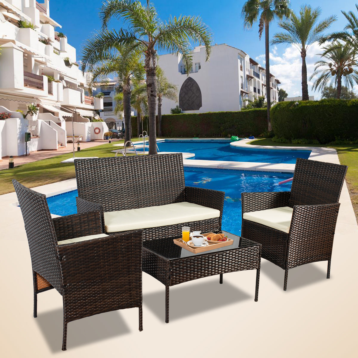 Patio Furniture Set 4 Pieces Outdoor Rattan Chair
