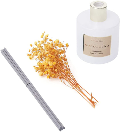 Cocorrína Premium Reed Diffuser Set with Preserved Baby's Breath & Cotton Stick Tonka Cinnamon | 6.7oz Scent Fragrance Oil Diffuser for Bedroom Bathroom Living Room Home Décor