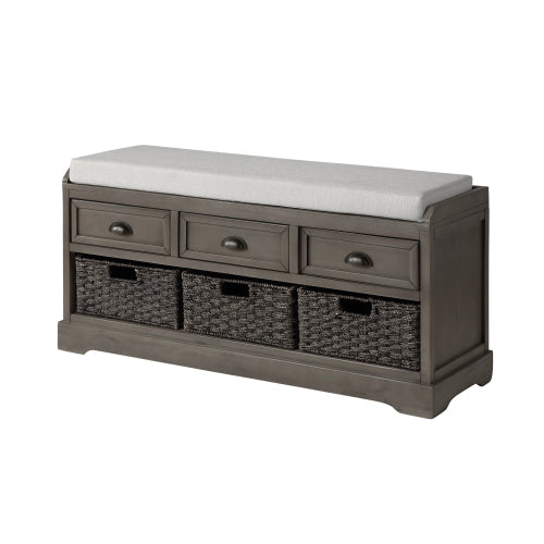 Homes Collection Wood Storage Bench with 3 Drawers and 3 Baskets