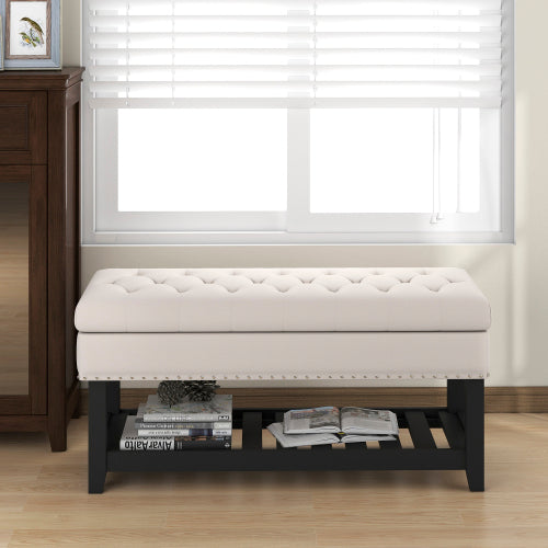Storage Ottoman Bench, Entryway Bench with Rubber wood Legs