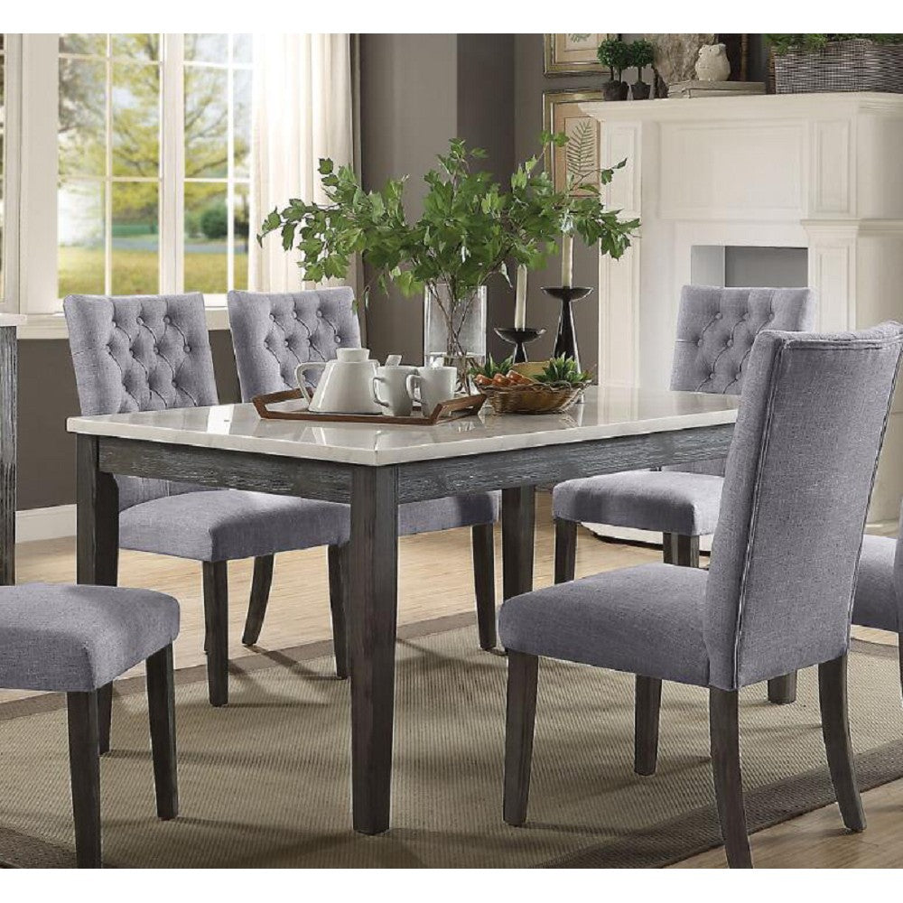 RaDEWAY 7 Pieces Dining Table in White Marble & Gray