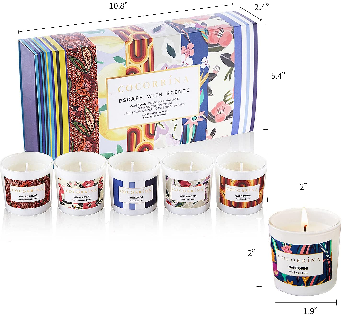 Cocorrina Strong Scented Candle Set of 8:Fruity,Floral,Citrus,Woody,Oriental,Aquatic ,Spicy,Green Scented Aromatherapy Soy Wax Candle Gift Set