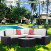6 Piece Rattan Patio Furniture Set, Tempered Glass Coffee Table, Sectional Sofa Set