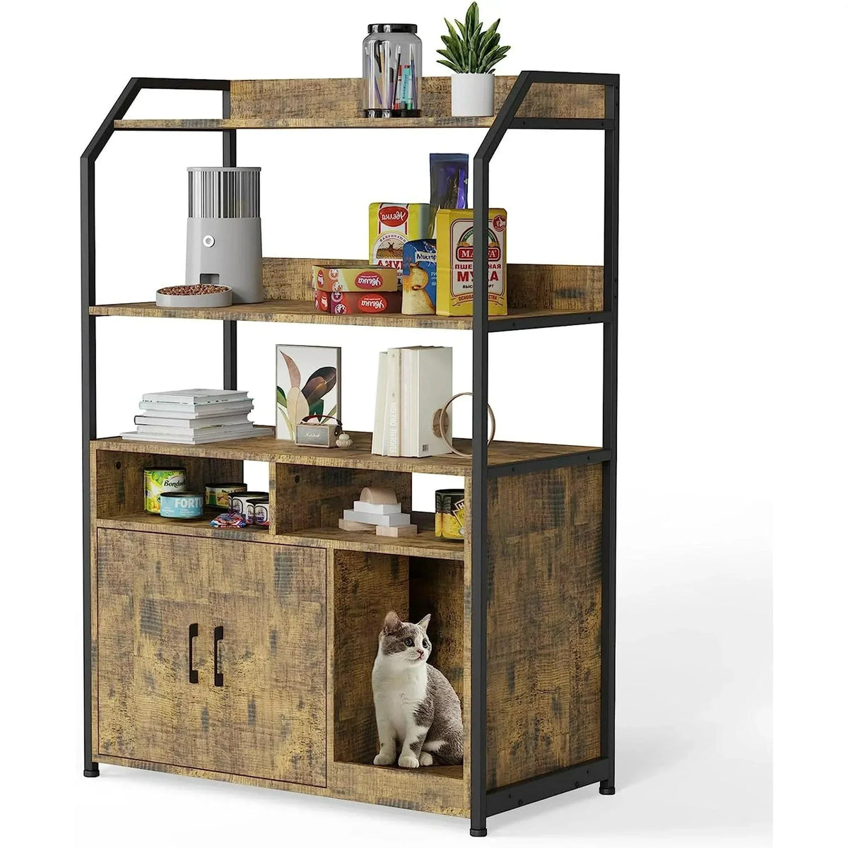 Wooden Hidden Cat Litter Box with Shelf | Radeway