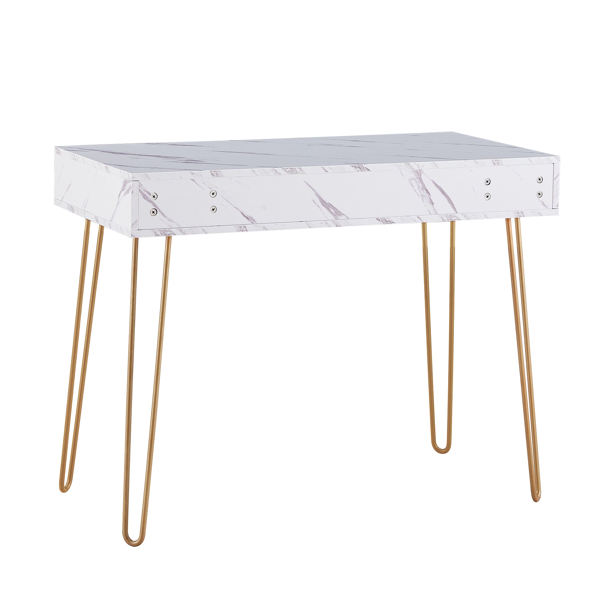 D&N Table nail art table writing desk study desk consoles table side end table modern marble MDF top, sturdy glod metal legs for bedroom, living room, Kitchen