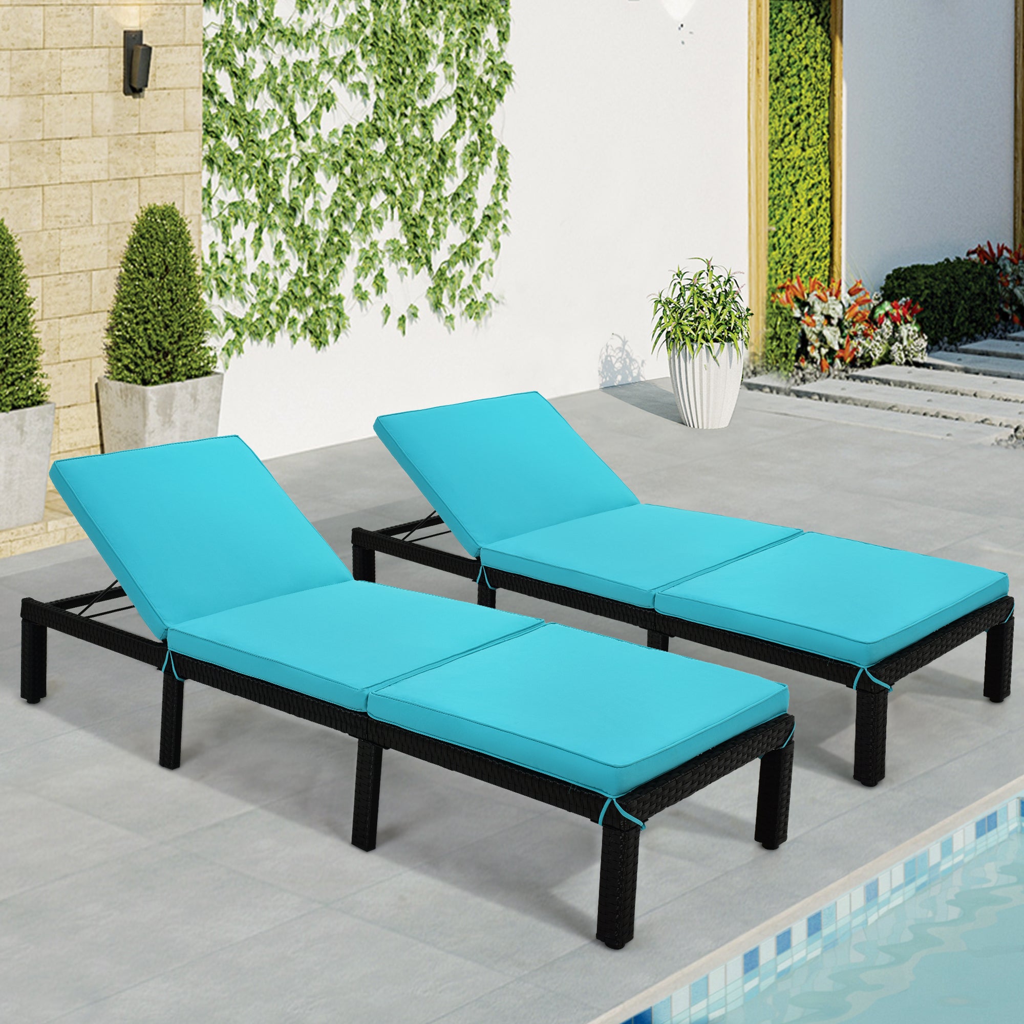 Patio Furniture Outdoor Adjustable PE Rattan Wicker Chaise Lounge Chair Sunbed