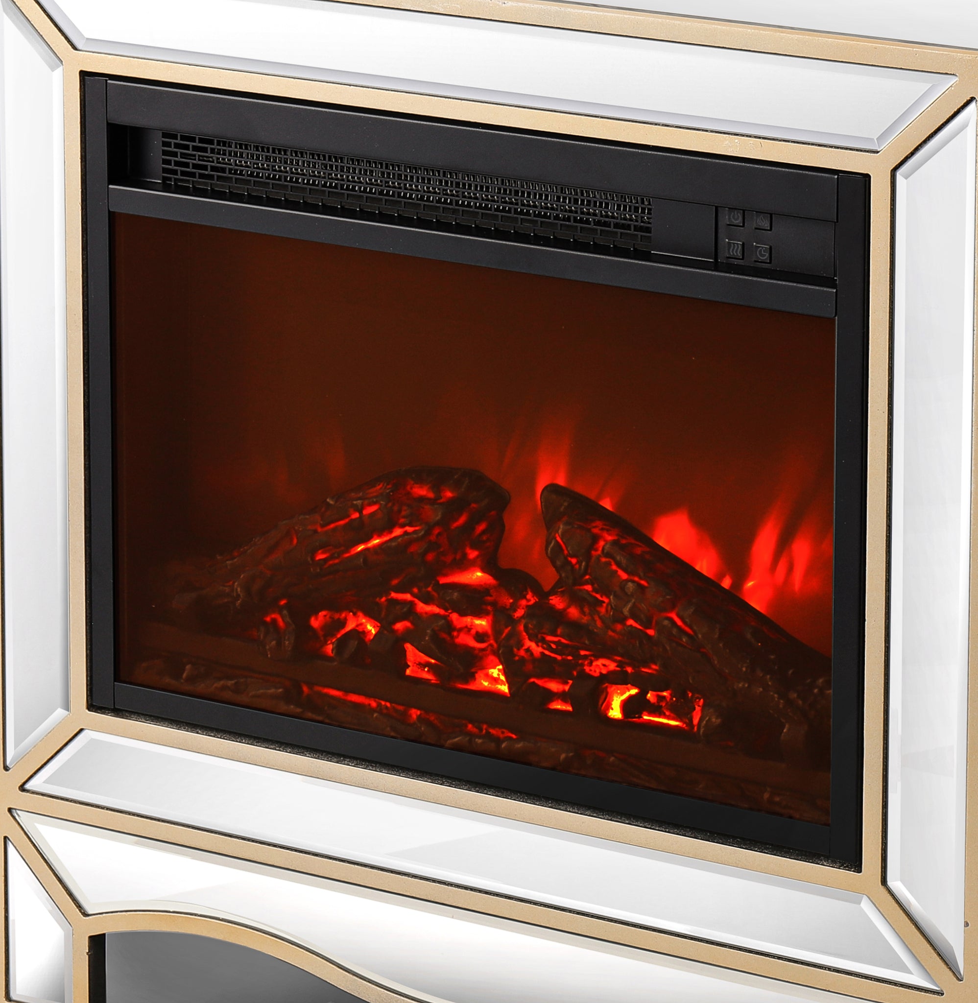 Mirrored mantelpiece with champagne color bezel Built in 1500 function heating