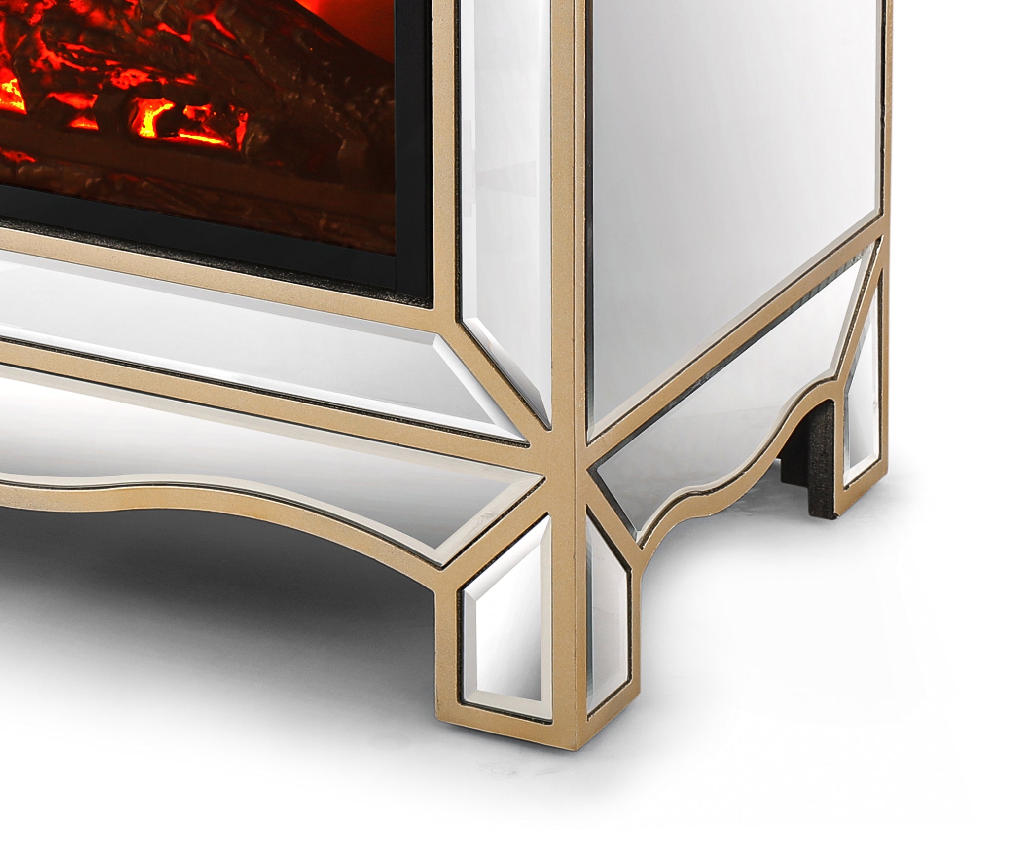 Mirrored mantelpiece with champagne color bezel Built in 1500 function heating