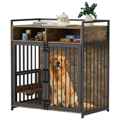 Dog Crate Furniture Large Breed with Storage Shelf Sturdy and Chew-Resistant Dog Furniture - RaDEWAY