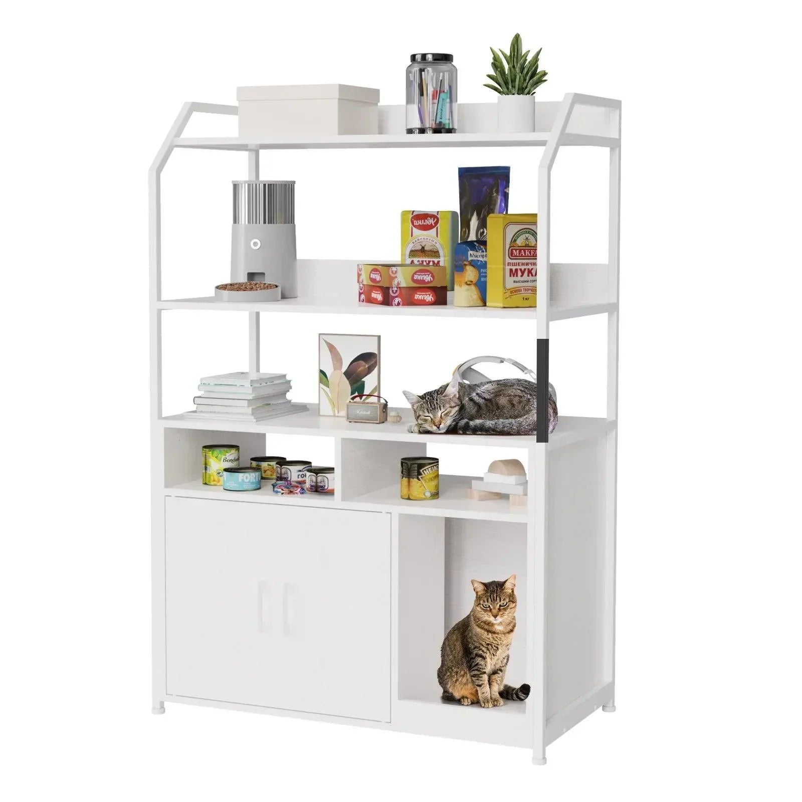 RaDEWAY Wooden Hidden Cat Litter Box with Shelf and Scratch