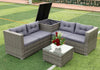 RaDEWAY 4 Piece Patio Sectional Wicker Rattan Outdoor Furniture Sofa Set with Storage Box Grey